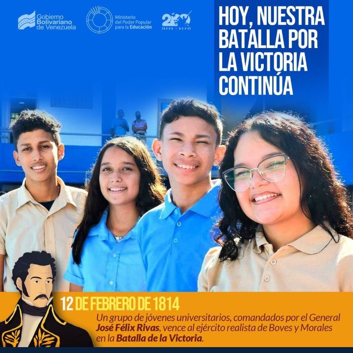#12Feb Venezuela 
Conmemoración a los 209 años de la Batalla de La Victoria. 🇻🇪
#DiaDeLaJuventudPatriota 
<a href="/vicent_carvajal/">Vicente Carvajal</a> <a href="/_LaAvanzadora/">Yelitze Santaella</a> <a href="/svaaa6/">Solymar Salazár</a>