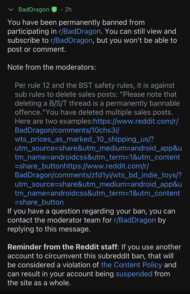 Permanently banned ): I didn’t know it was against the rules to delete sales posts ): I just update mine so often my whole feed was all sales posts and I don’t like that ugh