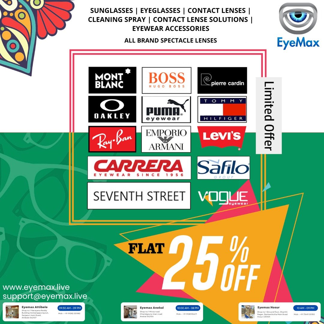 KiEyeMax1's tweet photo. "Save big with our flat 25% discount! Limited time offer, don't miss out!"

Offer Valid on all the brands.
Visit our store to find the newest in eyewear trends.

For more Info-
+91 91082 00980

#eyemax #kiseyemax #eyewear #sunglasses #spectacles #eyeglasses #eyecare #attibele https://t.co/0Ci7ElMCwq