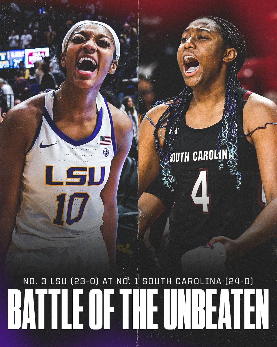 SportsCenter's tweet photo. 23-0 🆚 24-0

No. 3 LSU and No. 1 South Carolina, the best of the best, take center stage 🍿

📺: 2 PM ET on ESPN https://t.co/E6ELmZFfH3