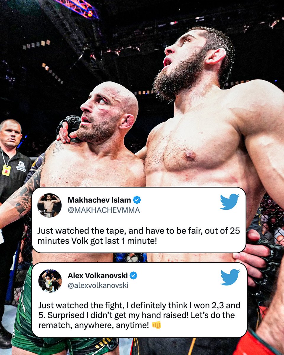 Islam and Volk have some thoughts after watching their fight back 👀

(via <a href="/MAKHACHEVMMA/">Makhachev Islam</a> <a href="/alexvolkanovski/">Alex Volkanovski</a>)