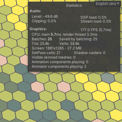 touzimsky's tweet photo. Not the most exciting screenshot regarding gameplay but I started switching from a GameObject-per-tile approach to Unity's built-in Tilemap component. That's a 100+ FPS boost on a map of 100*100 tiles! 😎
#Flatlings #screenshotsaturday #indiedev #gamedev #tilemaps https://t.co/vAndZIWUfd