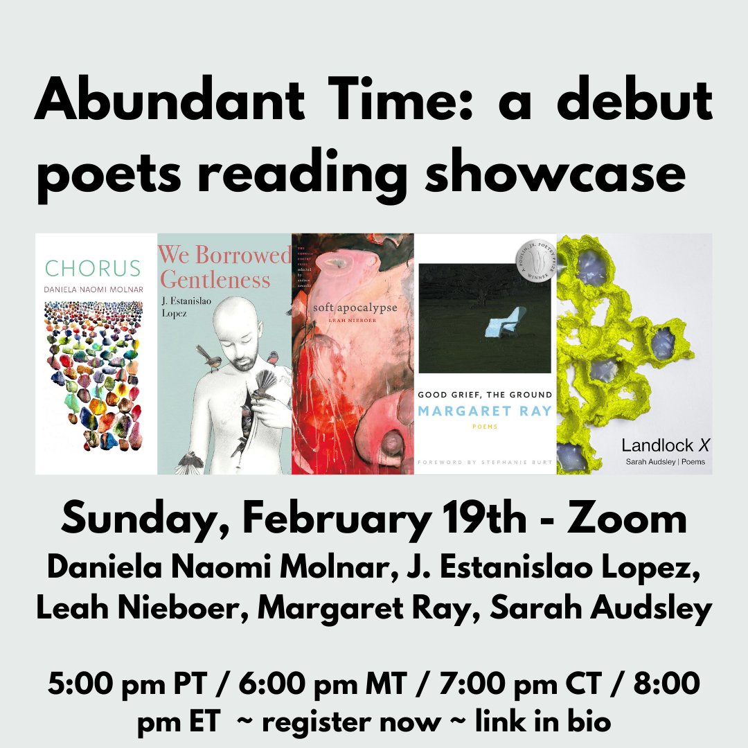 One week from today! A dffrnt kind of super event w/ @saudsleypoet @mznieboer @estanislaopoet @deecreature (@boaeditions @alicejamesbooks @txreviewpress @omnidawn @ugapress)
Register (free): docs.google.com/forms/d/e/1FAI…