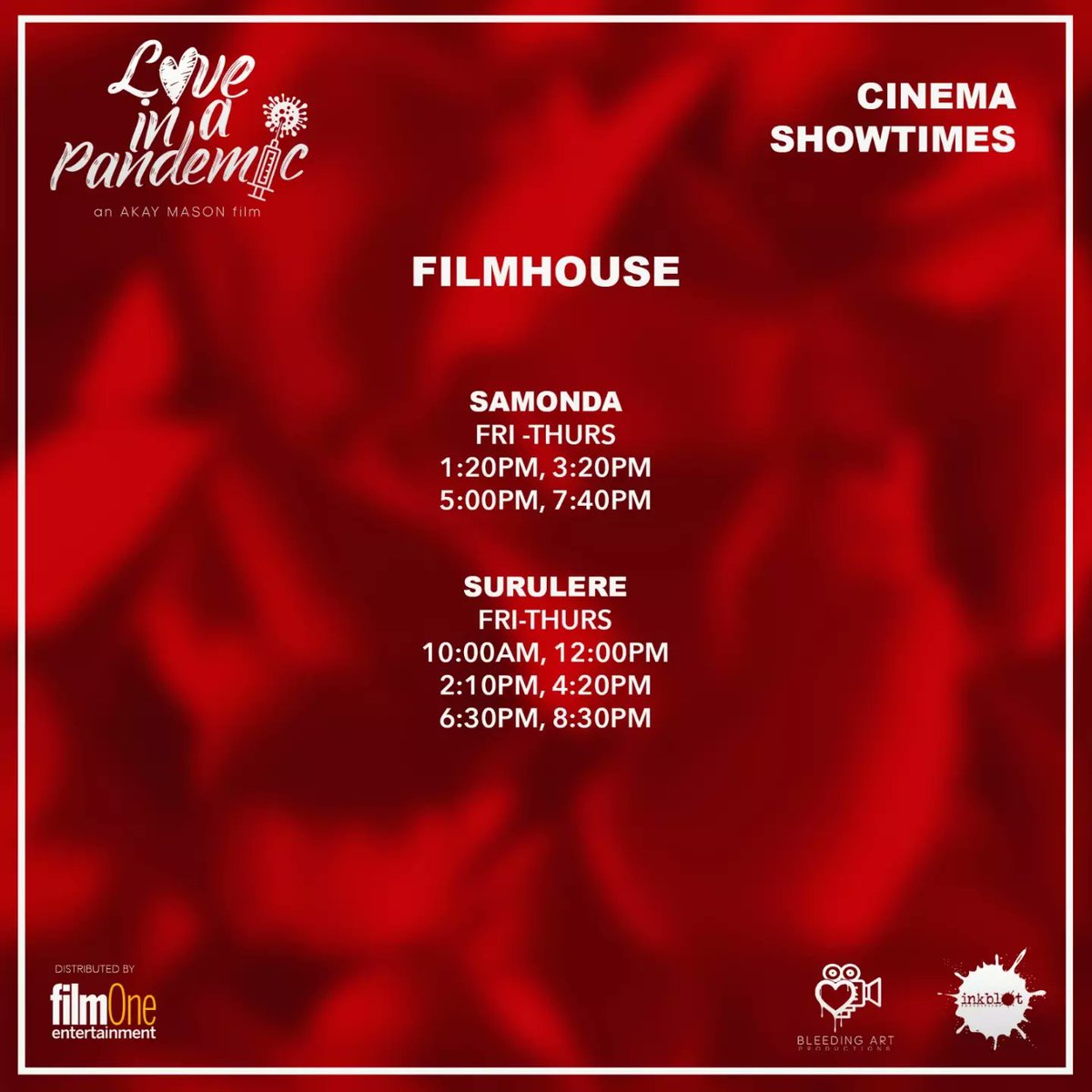 AkayMason's tweet photo. Today is a good day to watch a beautiful film in a cinema near you. 😊❤
#Loveinapandemic is showing in cinemas nationwide.
#AnAkayMasonFilm #bleedingartproduction #nancyisime #deyemitheactor #cinema #Nollywood https://t.co/8IzPhfIQkG