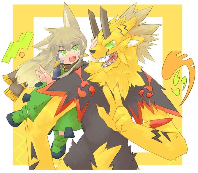 これが前に描いた2人
ラッジボルト(人)はニーイちゃんをボサ髪にしたイメージ 