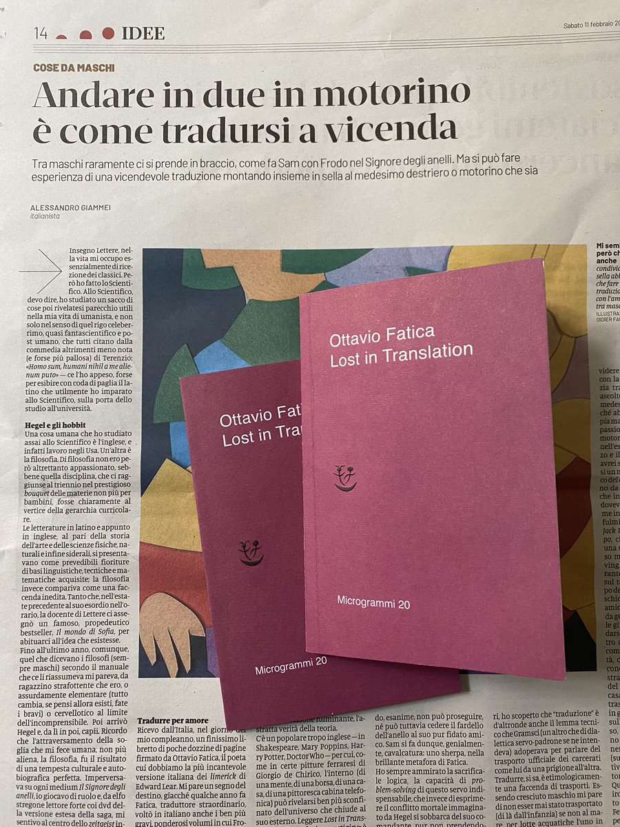 GiCivi's tweet photo. “Ricevo dall'Italia, nel giorno del mio compleanno, un finissimo libretto di poche dozzine di pagine firmato da Ottavio Fatica, il poeta cui dobbiamo la più incantevole versione italiana dei limerick di Edward Lear”
@giammei
@DomaniGiornale
#Lostintranslation
#OttavioFatica https://t.co/de0UswdYf2