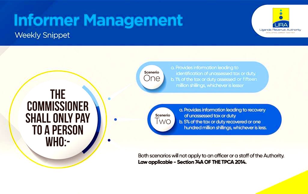 Patelfoundatio's tweet photo. Feeling happy with URA upon rewarding vigilant concerned citizens who avail the authority with information that yields tax recoveries but here are two critical aspects you need to know about the URA informer management facility. @URAuganda @URA_CG @FriendsOf_URA 
#URATaxSnippet https://t.co/ayWZ5rJ4tI