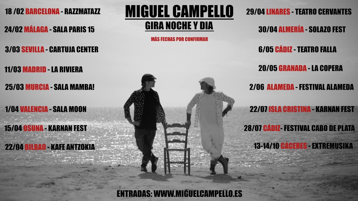 miguelcampello_'s tweet photo. Arranca Noche y Día, carretera y manta, ganas de veros y nervios, sigue pasando la vida…
Entradas: https://t.co/MC2GPlCtPQ
Más fechas por confirmar https://t.co/UqcPxtvPwr