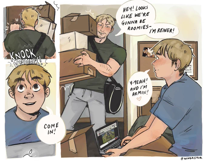day 1 of rare pair week, classic roomates trope suits them so well #aotrarepairweek #arurei 