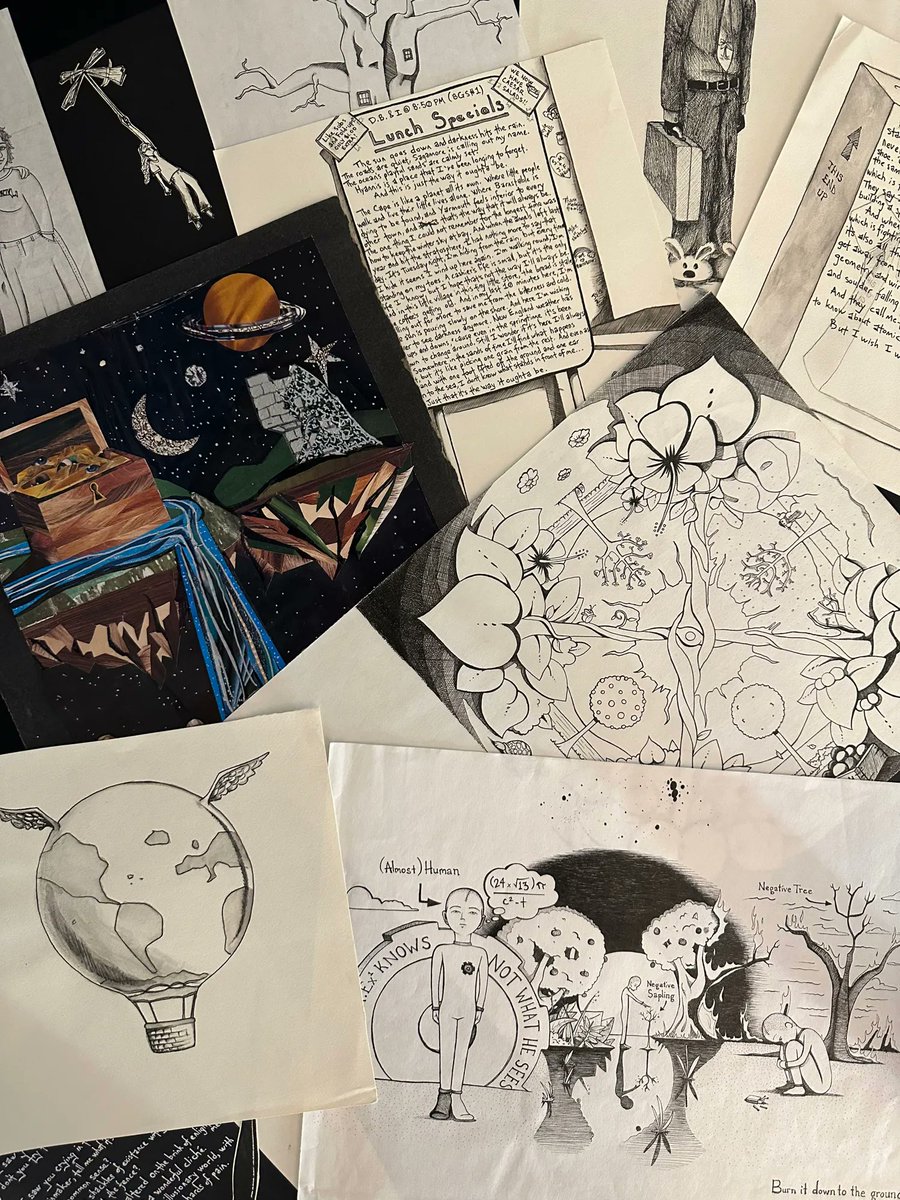 Jul3iaRichard's tweet photo. Inked originals before digital colorization, remnants of albums past (aka, junk I found under the bed) 🖊️💿📦 #albumart #micronpen #the3issilent #isoscelesvision #trinitysascension #kalarus #artwork #originals #stacksofart https://t.co/qJRWvcP7vI