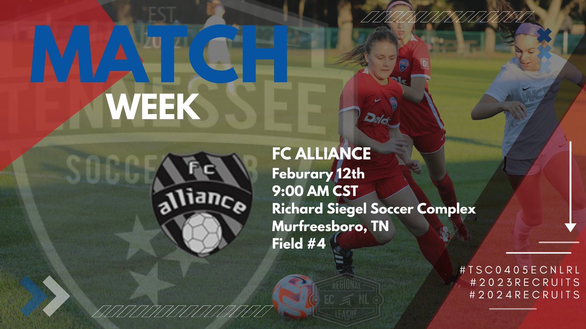Today's the day, start of our Spring Season!! We are excited to kick it off against our in state #ECNLRLOVC rivals!
#TSC0405ECNLRL
#2023Recruits
#2024Recruits
<a href="/TSCECNL/">Tennessee Soccer Club ECNL</a> <a href="/ECNLOhioValley/">ECNL Ohio Valley Conference</a> <a href="/TopDrawerSoccer/">TopDrawerSoccer</a> <a href="/ImYouthSoccer/">ECNL/GA/Recruiting/College Soccer</a> <a href="/TheSoccerWire/">SoccerWire</a> <a href="/PrepSoccer/">Prep Soccer ⚽️</a> <a href="/ImCollegeSoccer/">College Soccer Truth ™</a>