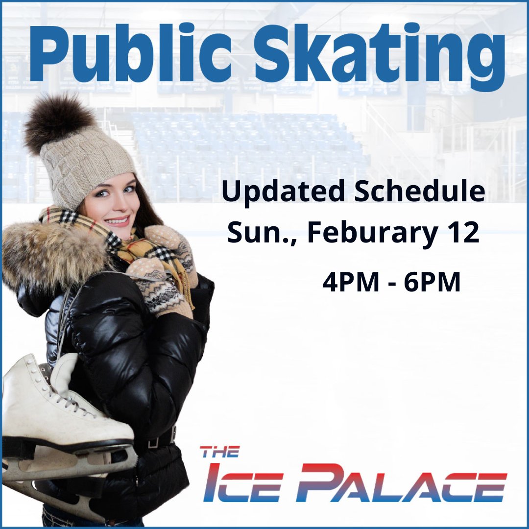TheIcePalaceNJ's tweet photo. Public Skating Schedule update: Today's 12PM - 2PM Session has been canceled https://t.co/3Nlq4CVEIA