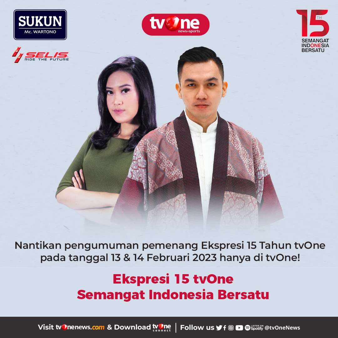 tvOneNews's tweet photo. Ikuti Ekspresi 15 Tahun tvOne, menangkan Motor & Sepeda Listrik
Untuk syarat lengkapnya lihat foto slide 2!
Dipersembahkan oleh PT. Sukun Wartono Indonesia
Didukung oleh Selis - Ride The Future
#HUT15tvOne #Ekspresi15TahuntvOne
#PTSukun #uripikuurup #Selis #BanggakanIndonesia https://t.co/cWgPesiT3U