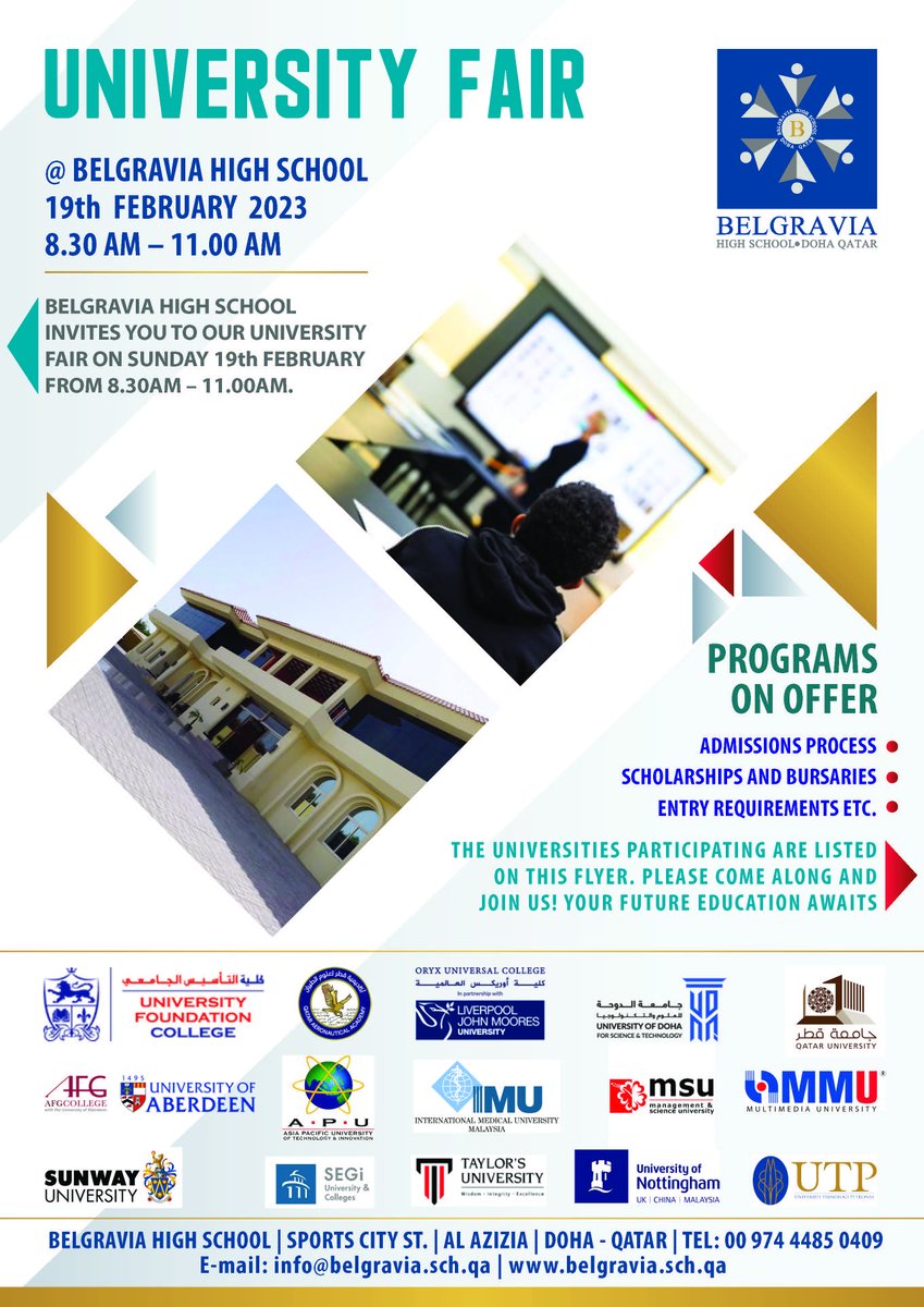 All are welcome to attend our University Fair at Belgravia High School, details are on the Flyer.