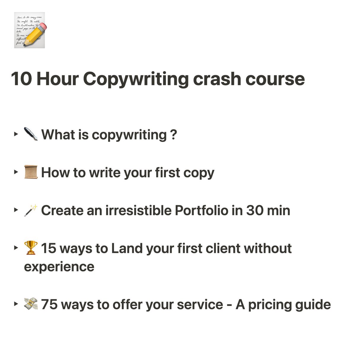 Postwise AI (@trypostwise) on Twitter photo Copywriting is difficult to learn, but not Anymore!
We're giving the "Copywriting Crash Course."
You will get :
• 10 Hours of free coaching
• Roadmap to becoming a 6- figure Copywriter
Like, Retweet, and Comment :
" Send "
( Must follow to get a DM ) Copywriting is difficult to learn, but not Anymore!
We're giving the "Copywriting Crash Course."
You will get :
• 10 Hours of free coaching
• Roadmap to becoming a 6- figure Copywriter
Like, Retweet, and Comment :
" Send "
( Must follow to get a DM )
