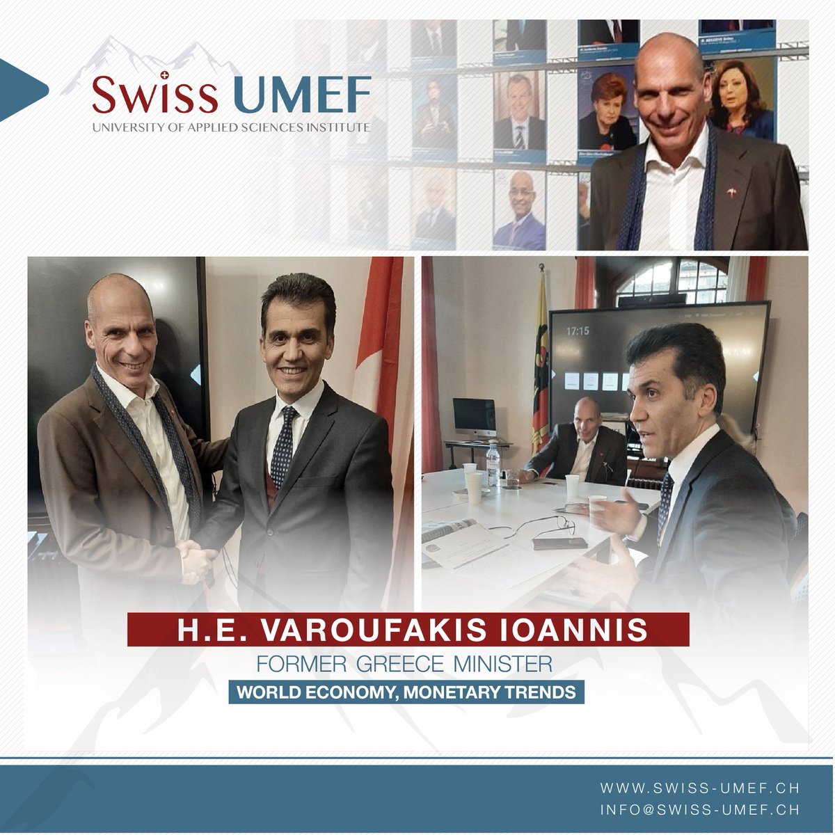 DSangdel's tweet photo. Excellent exchange with former Greece Minister, H.E. VAROUFAKIS Ioannis - at SWISS UMEF University of Applied Sciences Institute, World Economy, Monetary trends https://t.co/qZjAZQRJoI
