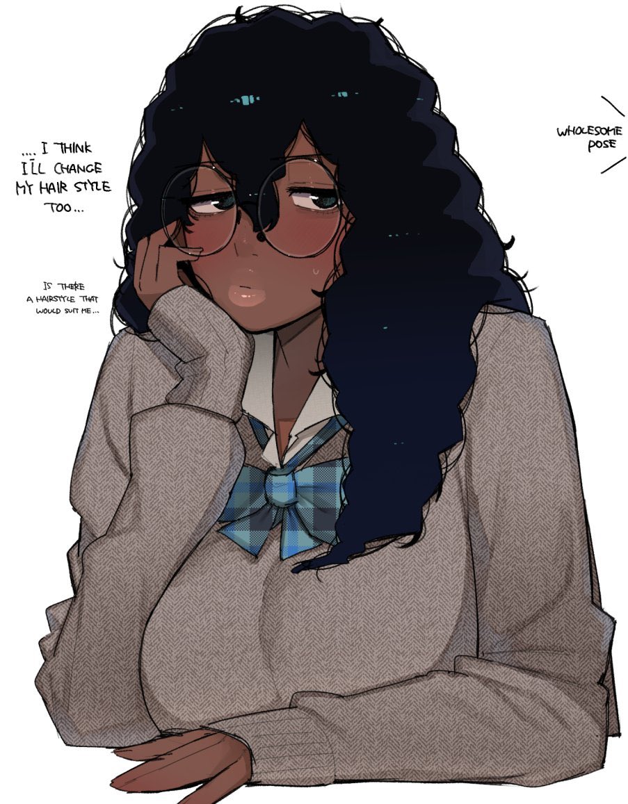 “…Hmmm…” She’s in thought.