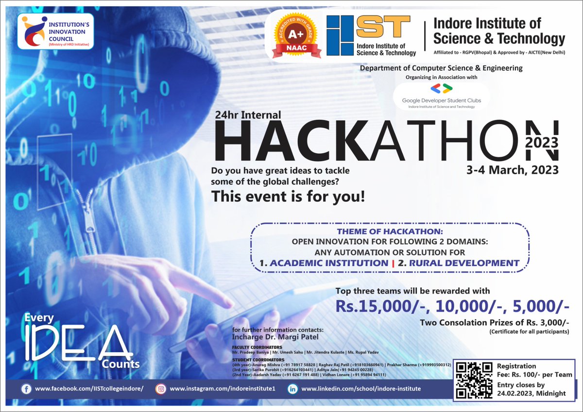 GDSC_IIST's tweet photo. The event will take place on the 3rd and 4th of March 2023, so mark your calendars and get ready to build, code and innovate !! 📆
Last date to register : 24th February 2023
#24HourHackathon #AcademicInstitutions #RuralDevelopment #CashPrizes #IIST #GDSCIIST https://t.co/O1PaVu0i5P