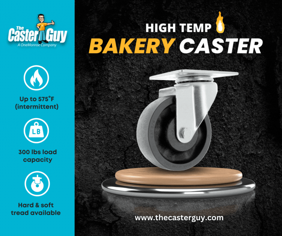 TheCasterGuy's tweet photo. Got HEAT? We are your solution, up to 575° F! Our high temp bakery casters and special wheels are designed to last longer &amp; roll smoother in baking environments of all types! We stock both soft &amp; hard treaded high-temperature wheels that are perfect for your bakery application. https://t.co/vhqb31yMnH
