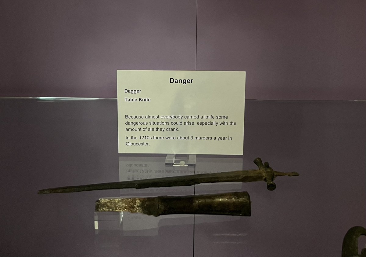 Knife crimes frequently occured in Medieval times due to the amount of people that carried weapons such as this dagger and table knife exhibited in our Medieval Gallery.

The Knife Angel is made of over 100,000 seized blades and on display at <a href="/GlosCathedral/">Gloucester Cathedral</a> until February 27th.