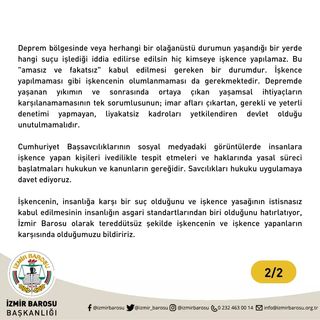 izmir_barosu's tweet photo. İşkence ve Kötü Muamele Hiçbir Koşulda Kabul Edilemez https://t.co/lNI23XweGG