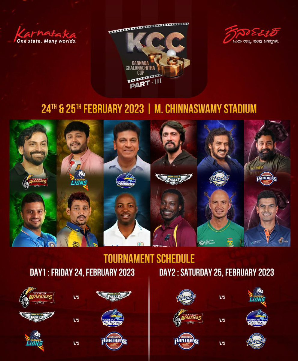 KicchaSudeep's tweet photo. Tickects open now.
#KCCSeason3 on 24th &amp; 25th at Chinnaswamy stadium, Bengaluru.
https://t.co/T47W0HIZUT https://t.co/2NSFfAOVTH