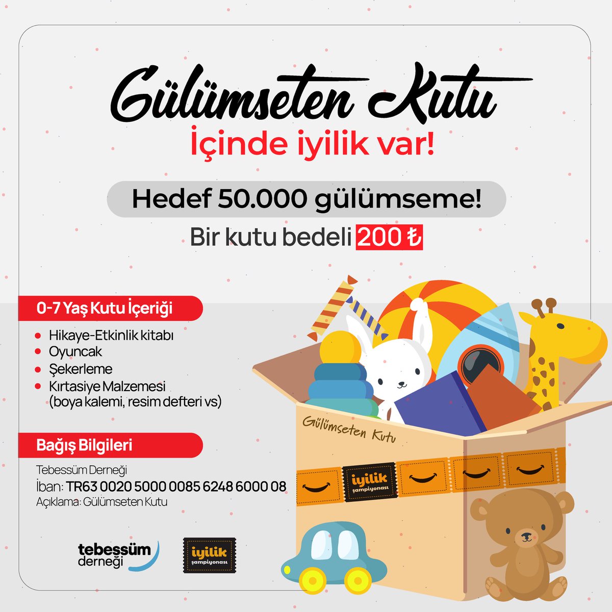 Günler geçiyor, ihtiyaçlar değişiyor! 

Gülümseten Kutu projemizi bu defa depremzede minikler için başlatıyor, kurulmakta olan çadır kentler ve yeni yerleşim alanlarındaki çocukları gülümsetmek için organize oluyoruz. 

instagram.com/p/CokD-GlsBEM/…