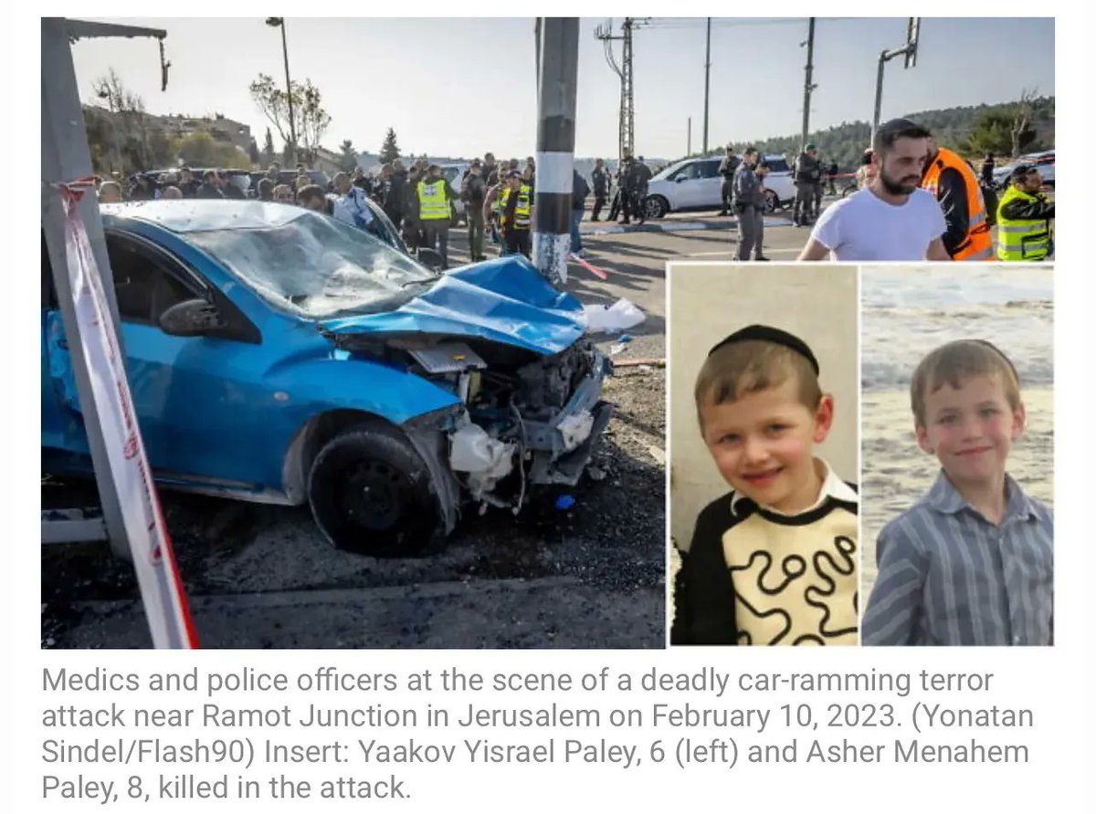 HenMazzig's tweet photo. Palestinian terrorist spotted two Jewish children waiting at a bus stop, so he rammed his car into them and killed both.

Palestinians celebrated in Gaza calling it “a heroic attack to free Palestine.”

If you think this is fighting for human rights you don’t consider Jews human. https://t.co/25Fh6Lxxdl
