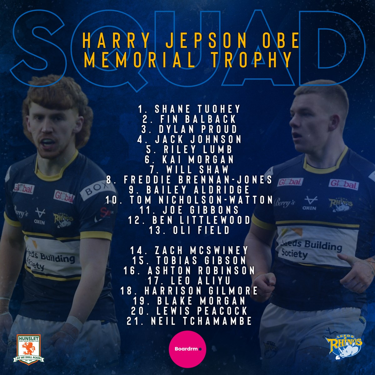 Leeds Rhinos (@leedsrhinos) on Twitter photo TEAM NEWS | Tony Smith has announced his squad for this afternoon's Harry Jepson OBE Memorial Trophy clash with <a href="/HunsletRLFC/">Hunslet RLFC</a>.
Get down to South Leeds Stadium to see the next generation of Rhinos in action! TEAM NEWS | Tony Smith has announced his squad for this afternoon's Harry Jepson OBE Memorial Trophy clash with <a href="/HunsletRLFC/">Hunslet RLFC</a>.
Get down to South Leeds Stadium to see the next generation of Rhinos in action!