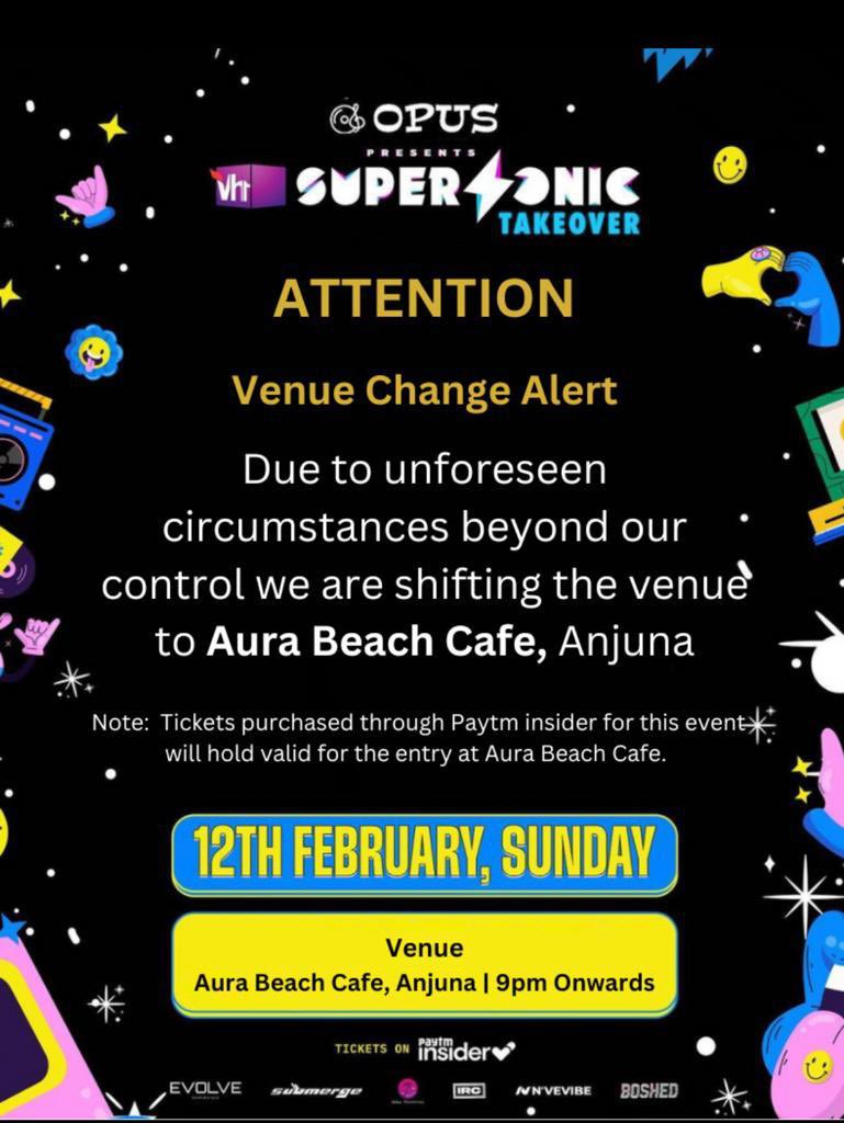 Submergemusic's tweet image. #Goa!! There’s a quick update for tonight 🚨🚨

Our @Vh1Supersonic takeover is now happening at AURA BEACH CAFE, Anjuna with @VarunFernandes Akshit Shetty, Akshay Mathker, David Phimister and Belkond. #GoaPower 🔥

RT and spread the word!!