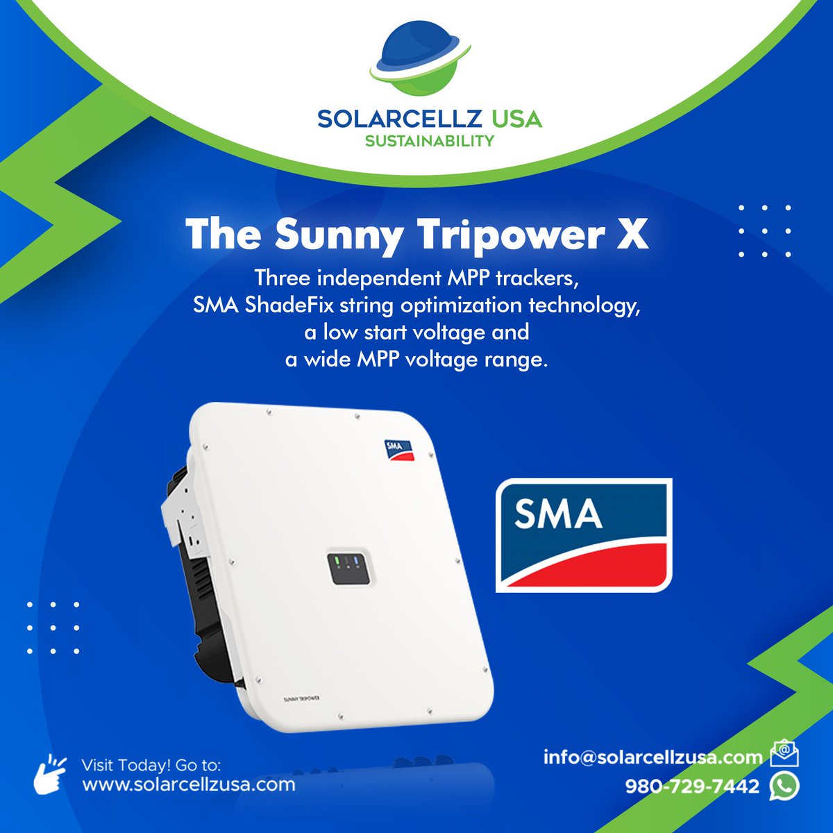 SolarCellz's tweet photo. The optimal solution for today &amp; tomorrow. 
Sunny Tripower X. 

Now Quoting….. @SMA_America @SMAsolar 

#CommercialSolar #CommercialPV #STPX #ElectricEngineer #Electrician #SolarCellzUSA #SMAInverter https://t.co/unpVI4fVz3
