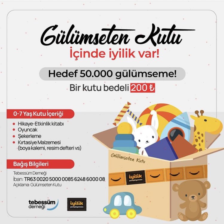 pbseferberlik's tweet photo. Deprem bölgelerinin gıda, giyim, barınma ihtiyaçlarının yanında bölgelerdeki çocukların psikolojik durumlarını iyileştirmek için de harekete geçmeliyiz. Bunun için @TebessumDernegi ve @iyiliksampiyona tarafından başlatılan bu yeni kampanyamıza destek olabilirsiniz. https://t.co/p8UM4McHdo