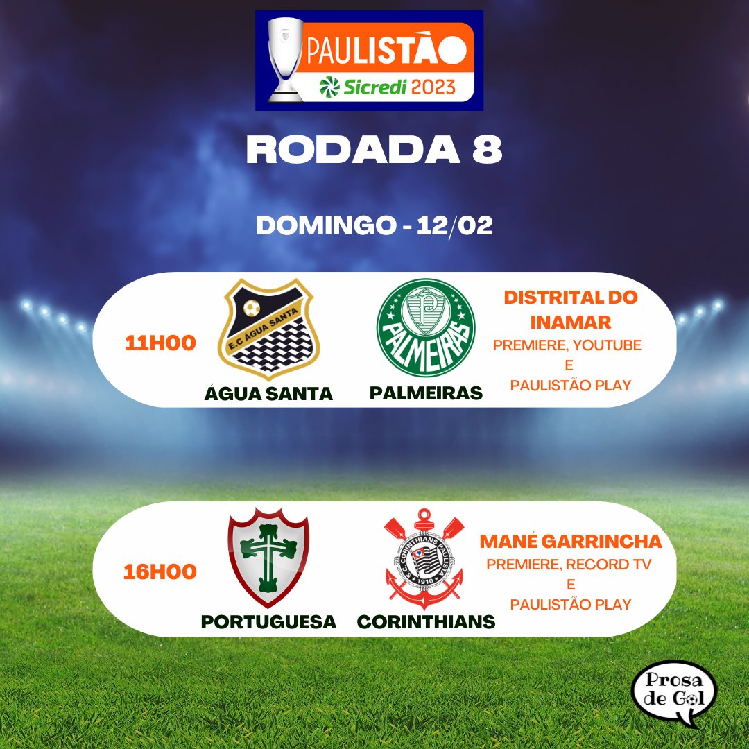 ProsadeGol's tweet photo. JOGOS DE HOJE NO PAULISTÃO 2023
Além do clássico SanSão, Verdão joga nesta manhã, Timão encara a Lusa em Brasília e Galo busca engrenar na competição.
#paulistão2023 #paulistao2023 #palmeiras #corinthians #ituanofc https://t.co/2QqQtpWrzc
