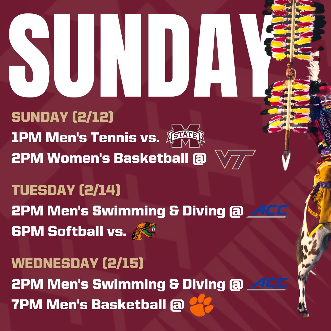 thenolezone's tweet image. 🗓️ Sunday Preview 👀  

Back and better than ever! 

Lots of Seminole action this week, so lets show out and support all of our amazing 'Noles 🔥 🍢  

#thenolezone #fsu #gonoles