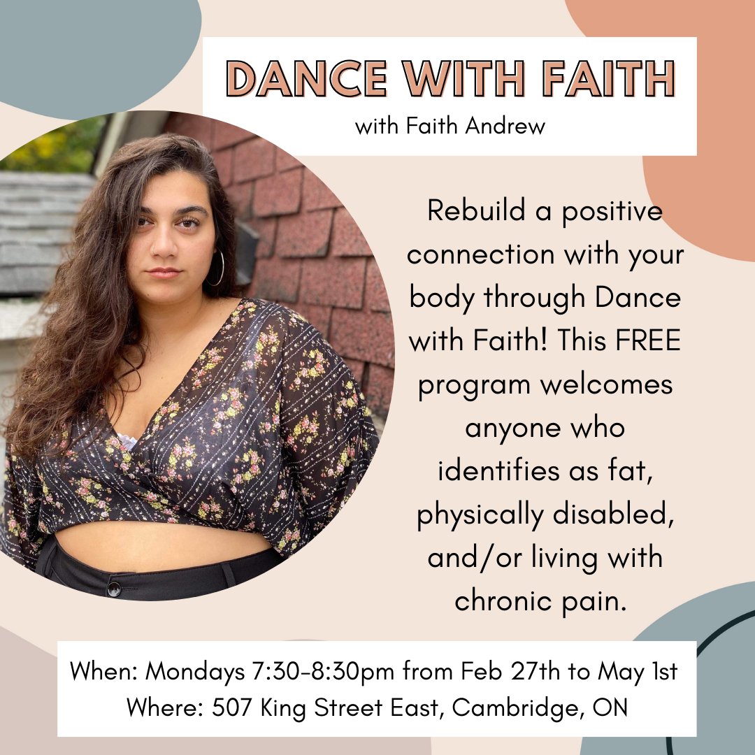 Join Faith's free dance class! Faith is a fat, disabled instructor who uses movement to reconnect with her body. Come by for a  welcome/ice breaker, dance exercises, improvisation, free movement, and choreographed routines. 

 Email dancewithfaithclass@gmail.com to register!