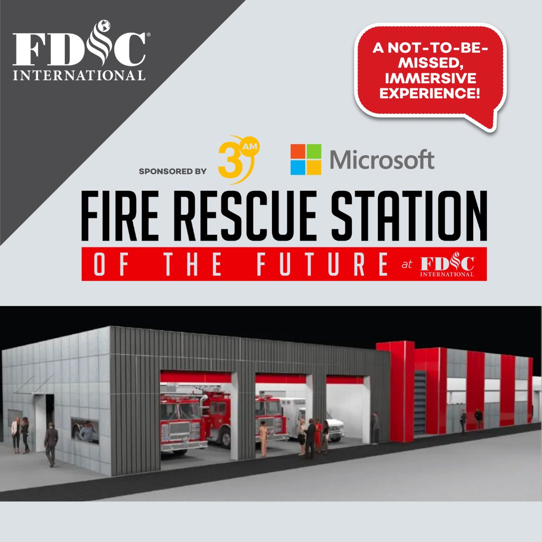 FDICevent's tweet photo. Explore the Fire Rescue Station of the Future! Guided tours, hands-on experiences, ride on electric engine, lunch & learn, and outdoor wellness area. Don't miss out! Learn more now: https://t.co/lCIM5zTIXp #FireRescue #FutureStation #Experience https://t.co/TbPcmq3q8i