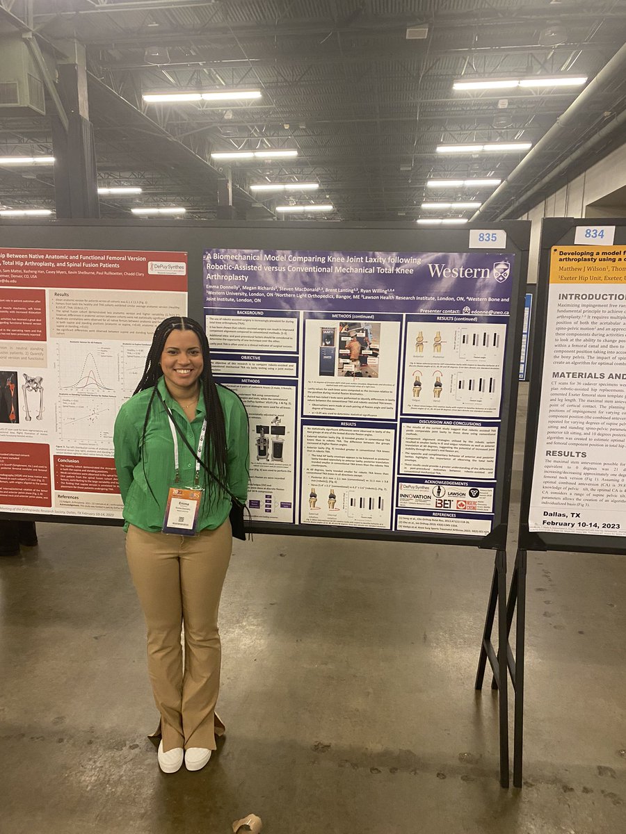 Poster 835 (poster session 1) 
Emma Donnelly - A Biomechanical Model Comparing Knee Joint Laxity following Robotic-Assisted versus Conventional Mechanical Total Knee Arthroplasty #ORS2023