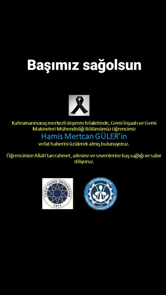 ytugidf's tweet photo. Başımız sağolsun...
Şu ana kadar 2 öğrencimizi depremde kaybettik, çok üzgünüz. Deprem felaketinde vefat eden tüm vatandaşlarımıza 
Allah'tan rahmet, yaralananlara acil şifalar, kalanlara da sabır dileriz. 🤲
@yildizedu @ytugemdek 
#deprem https://t.co/WUwg1w4GQW