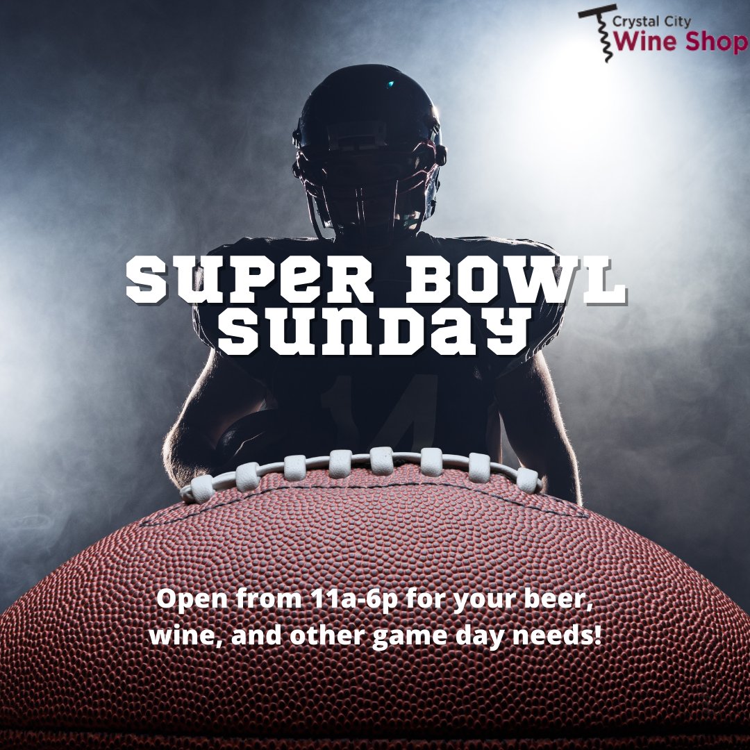 Open all day long for your #SuperBowl #Party needs! 

Delivery from 12n-5p! 

Open from 11a-6p!

#Football #CraftBeer #Wine #Cider #ShopSmall #BigGame #CrystalCityWine #AlcoholDelivery #SuperBowlParty