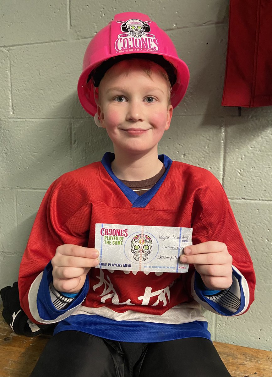 Congrats to Logan of the U9B Canadiens on being named the <a href="/CojonesTacos/">Cojones Tacos & Tequila</a> bravest player of the game. <a href="/SJMHA/">St. John's Caps</a>