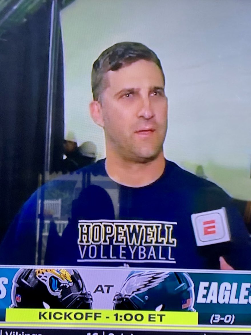 Hopewell High School (@hopewell_viking) on Twitter photo When Coach Sirianni from @eagles repped a Hopewell Volleyball shirt earlier this year; we knew we would have to be on the <a href="/Eagles/">Philadelphia Eagles</a> bandwagon for the Super Bowl!!! Thanks Coach and Good Luck today!!! 🦅🦅🦅 When Coach Sirianni from @eagles repped a Hopewell Volleyball shirt earlier this year; we knew we would have to be on the <a href="/Eagles/">Philadelphia Eagles</a> bandwagon for the Super Bowl!!! Thanks Coach and Good Luck today!!! 🦅🦅🦅