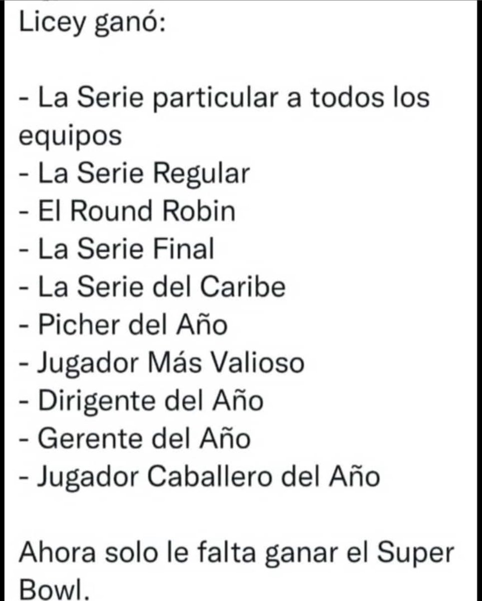 Waoooo si sería genial que hoy los Tigueres del Licey ganaran el Super Bowl , para de esa ganarlo todo jajajajaj