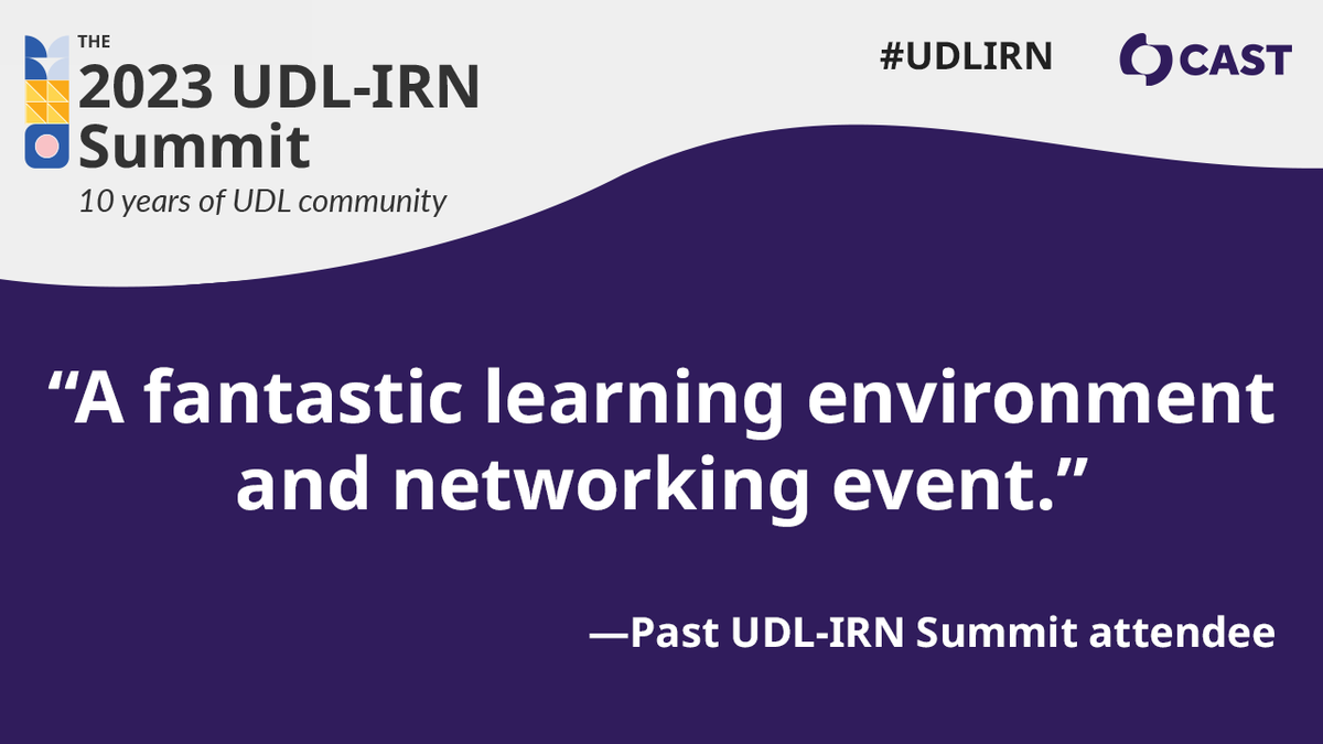 CAST_UDL's tweet photo. Experience Universal Design for Learning first-hand at the #UDLIRN Summit celebrating 10 years of #UDL community, March 14-15, with pre-conference sessions on March 13. Online and in-person registration options are available. Join us: https://t.co/L2NAf1WvyF #UDLchat #education https://t.co/umi5hfnSBZ