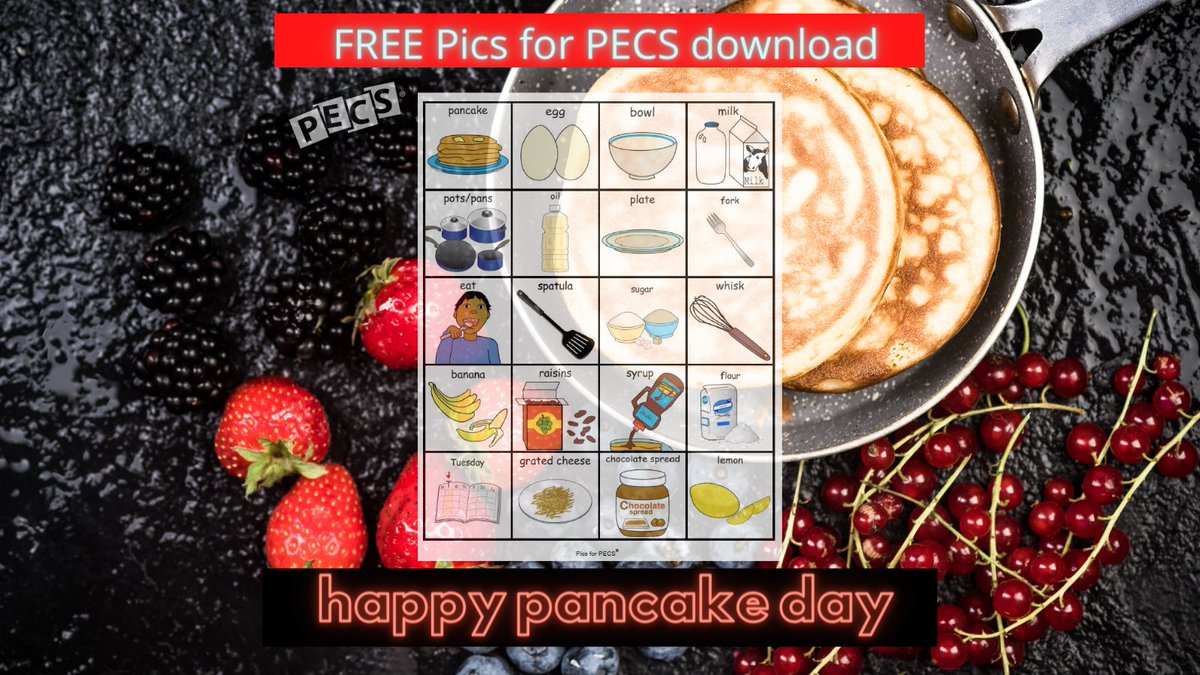 PECS_UK's tweet photo. Be sure to have a flippin’ good time this Shrove Tuesday and get yourself some free symbols 🥞
Download https://t.co/OCjQWRpMwd
#pancakeday🥞 #AAC #specialneeds #nonverbal #autismparent #ASD #autismsupport #functionalcommunication #additionalneeds #sendco #SLT #pictureexchange https://t.co/pp3bLkrRdu