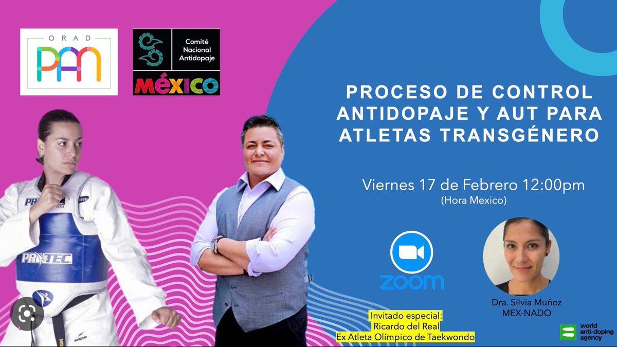 ORAD_PAN's tweet photo. La ORAD-PAN en colaboración con @MEXNADO les extiende la invitación a ser parte de la charla y mesa de debate sobre el Proceso de Control Antidopaje y proceso de solicitud de AUT para Atletas Transgénero este próximo Viernes 17 de Febrero a las 12:00hrs (hora Mexico) https://t.co/Ap4TKmB4ay