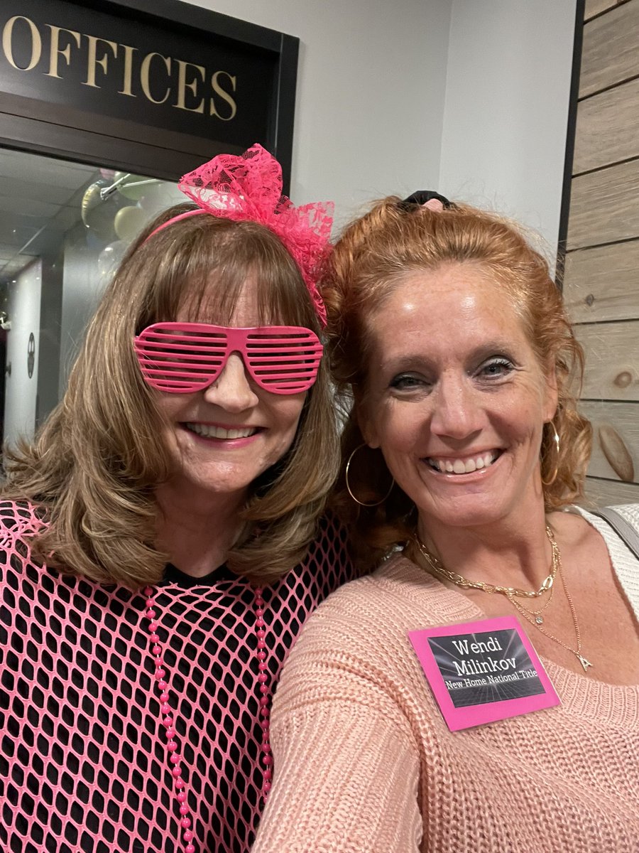 TitleWendi's tweet photo. What a fun client appreciation event Lori Ross and Dee Pales hosted last night! 80s Murder Mystery and their clients got to be the suspects! Every detail was perfect and we had a blast! (I dug out the ol class of 89 letter jacket-it’s a LOT smaller than I remember)! #titlewendi https://t.co/D8FJPRmzAk