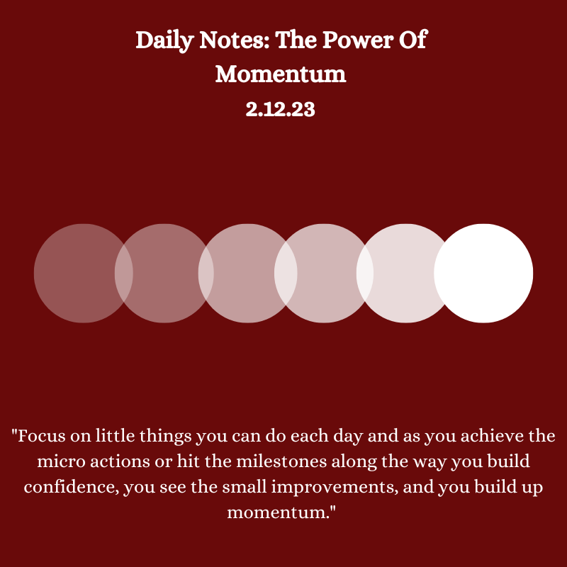 momentum is a force you can build up and use it to your advantage by focusing on the micro actions and daily improvements.

it also can lead to you enjoying the process instead of missing the minor milestones by only focusing on the end goal.

read more: justincastelli.io/dailynotes/dn2…