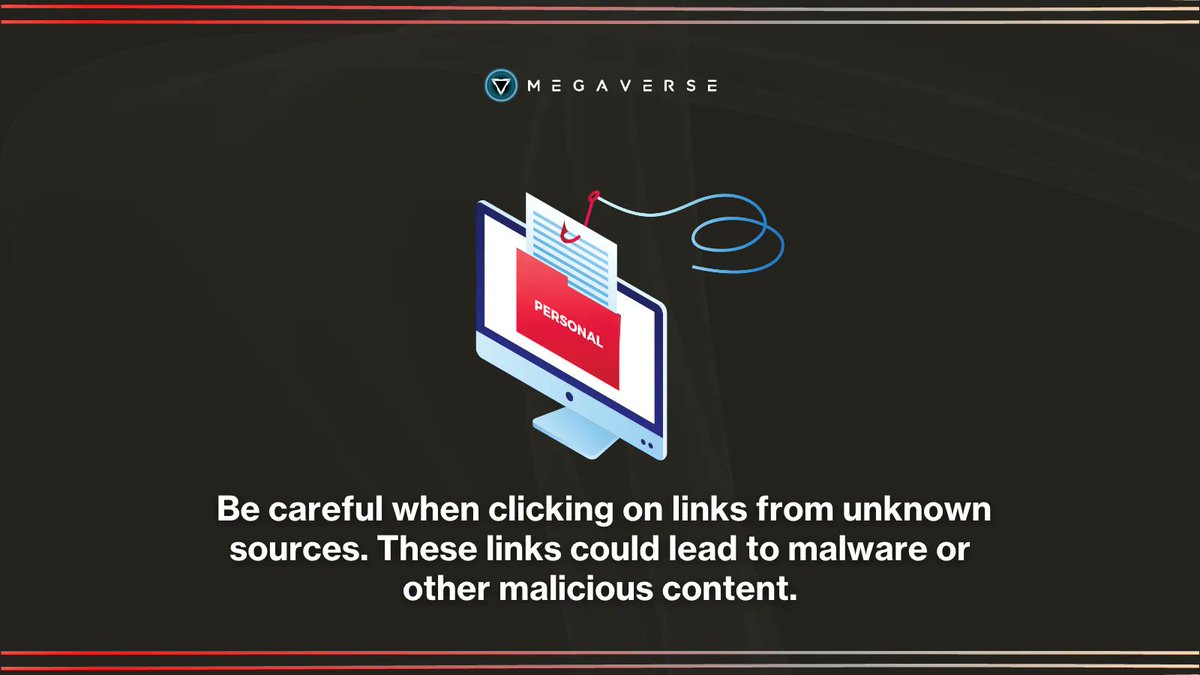 Megavrse_xyz's tweet photo. ☀️☀️☀️. Mega Safety tip for the metaverse: Be careful when clicking on links from unknown sources. These links could lead to malware or other malicious content. #malwaresafety #metasafety" https://t.co/QpG006MZW9