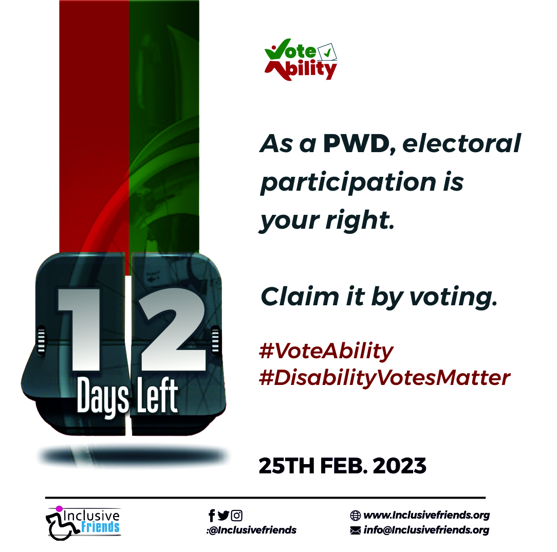 inclusivefrnds's tweet photo. Your are also an electoral stakeholder. Your vote matter. Get ready to vote disability votes count.
#DisabilityVotesMatter
#VoteAbility
@JonapwdNational @NcpwdOfficial
@inecnigeria @KDI_ng @YesProjectNg https://t.co/KSHFX2ujaq