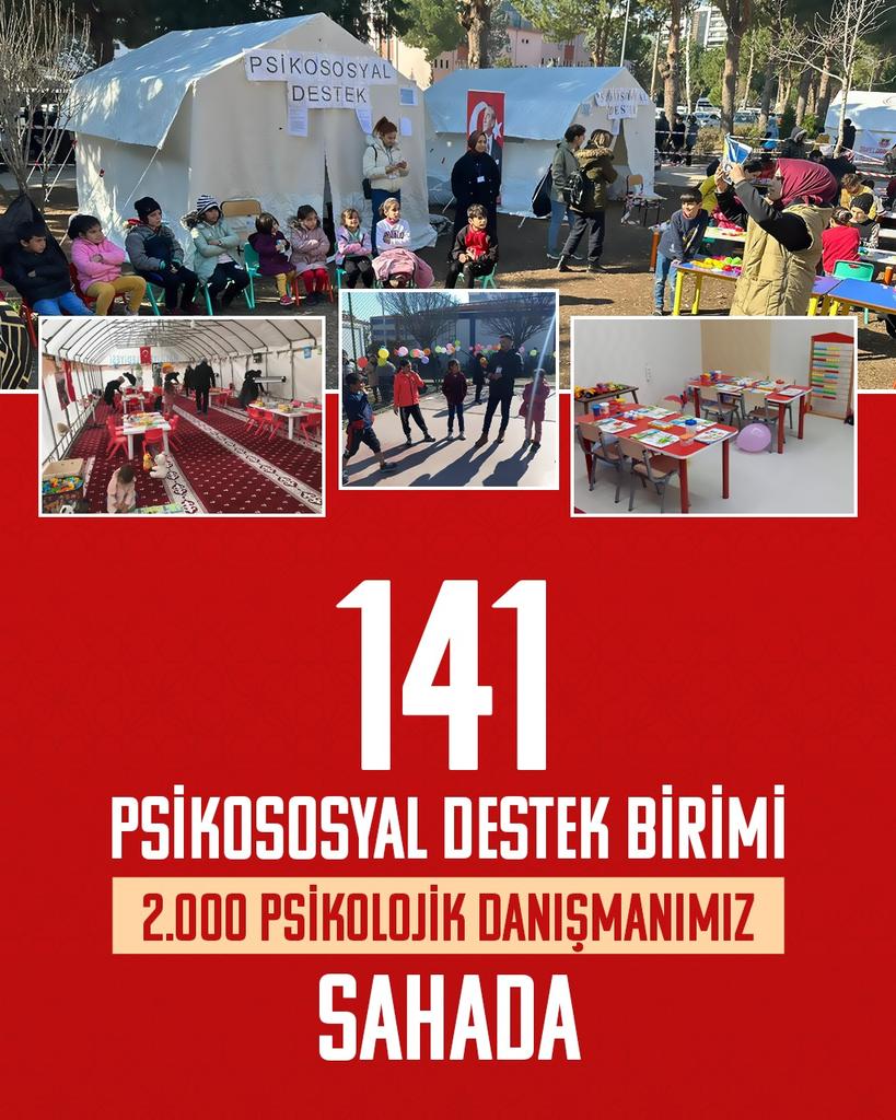 Afetten etkilenen öğrenci, öğretmen ve velilerimize psikososyal destek vermek için oluşturduğunuz 141 birimde 2000 uzmanımızla sahadayız.

Hep Birlikte Türkiye 🇹🇷